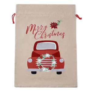 Sacs décoratifs en lin pour père noël, bonhomme de neige en forme d'élan de pin, sac d'ornement de voiture, sac à bouche de bande dessinée, cadeau de père noël