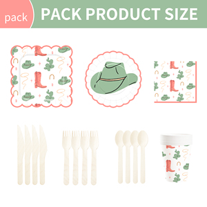 DAMAI - Vajilla de Papel para Fiesta Vaquera, Platos y Servilletas Rosas con Diseño de Vaquera y Cactus, para 8 Personas - Product Image 3