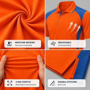 เสื้อโปโลผู้ชายสีตัดกันแบบตาข่าย ชุดทำงานฤดูร้อน แขนสั้น ทรงเข้ารูป เสื้อโปโลทำงานผู้ชาย - Product Image 4