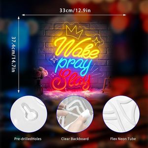 ป้ายไฟนีออน <span class=keywords><strong>Wake</strong></span> Pray Slay, ป้ายไฟนีออนสำหรับตกแต่งผนัง ป้ายไฟ LED นีออนสำหรับห้อง ป้ายไฟนีออนตกแต่งบ้าน - Product Image 3