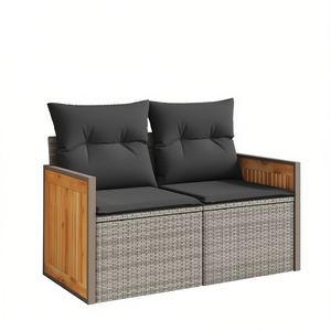Canapé de jardin en bois d'acacia massif avec rotin PE gris et acier thermolaqué – Mobilier durable et élégant - Product Image 1