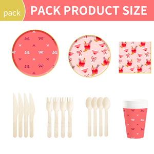 Platos de Fiesta Rojos con Lazo DAMAI, Vajilla Desechable con Lazo para Fiestas, Platos de Papel y Servilletas para Despedidas de Soltera, Bodas, Cumpleaños - Product Image 5