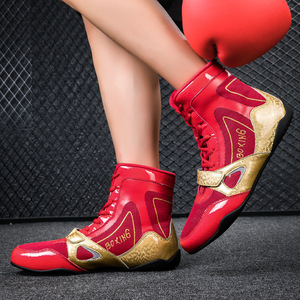 Zapatos de boxeo con cordones de piel sintética, transpirables, de caña alta, para entrenamiento, para hombres y mujeres, gimnasio, fitness, entrenamiento - Product Image 4