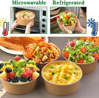 Bol à salade jetable en papier kraft avec couvercle, logo personnalisé, contenants pour la restauration rapide, boîte à salade, bol à soupe, boîte ronde à emporter