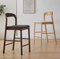Chaise de bar moderne en bois ciré blanc avec dossier et pieds hauts en bois massif