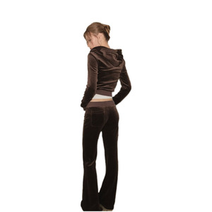 Ensemble de survêtement <span class=keywords><strong>en</strong></span> <span class=keywords><strong>velours</strong></span> pour femmes KY, veste zippée d'hiver et <span class=keywords><strong>pantalon</strong></span> <span class=keywords><strong>évasé</strong></span>, tenue deux pièces, vêtements de détente - Product Image 2