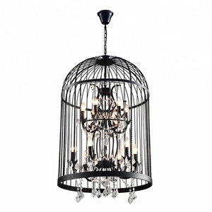 Cage de fer lustres en cristal traditionnel rustique pendentif lumières oiseaux cage vintage industriel pendentif lampe - Product Image 6