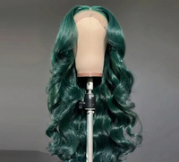 Perruque Longue Ondulée Vert Émeraude 13x4 Lace Frontale Résistante à la Chaleur avec Dentelle Transparente en Fibre Haute Température pour Femme