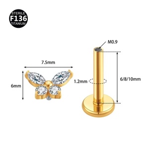 F136 Titane Lèvre Anneau Oreille Os Vis Conique Pendentif 5A Zircone Style Coré<span class=keywords><strong>en</strong></span> Fleur Aile Boucles D'oreilles 1.2 Épais 0.9 <span class=keywords><strong>Dent</strong></span> 1 Pcs - Product Image 2