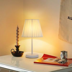 Living Room Study Bedroom <b>Bedside</b> Modern Minimalist <b>LED</b> Dimmable Fabric Pleated Lampshade <b>Table</b> Lamp - Product Image 1