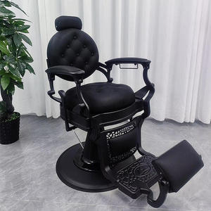 Sillón de Barbería Hidráulico Profesional, Cuero Sintético Negro, Altura Ajustable, Diseño Tradicional, Muebles de Salón - Product Image 1