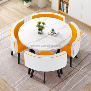Ensemble de table et de chaises de salle à manger modernes de style nordique pour cuisine, salle à manger, restaurant, café, avec pieds en métal ronds et plateau en MDF, 4 places - Product Image 5