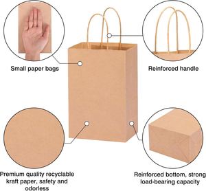 Recyclable Brown Custom Food Grade UV Printed Flexiloop Handle <b>Biodegradable</b> Kraft <b>Paper</b> Food Bag - Product Image 3