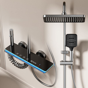 Juego de Ducha Termostática Digital de Lujo con Pantalla Cuadrada, Cabezal de Ducha con Efecto Lluvia Suave, Barra Deslizante Multifuncional de Cuatro Niveles - Product Image 1
