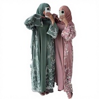 Abaya de luxe sur mesure en deux pièces 2025, vente en gros, dentelle, fleurs, perles, modeste, Eid, Ramadan
