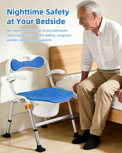 Multi-functional Adjustable Aluminum Bath Chair With Arm Rests And Commode Chair Seat Blue Non-Slip <b>Pad</b> For Bathroom Safety - Product Image 4