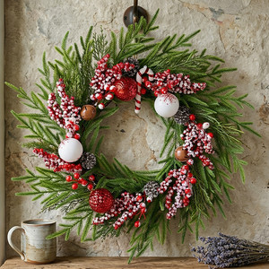 Guirnalda Navideña de Piñas y Bayas de 55 cm, Decoración Navideña Creativa con Bolas de Navidad, Anillo de Vid, Decoración Floral, Venta al por Mayor - Product Image 3