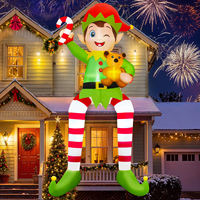 Elfe gonflable géant de Noël avec canne en sucre et ours en peluche, décoration de jardin extérieure, décoration de cour gonflable