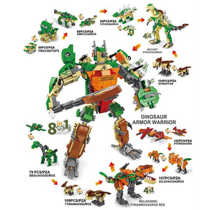Juego <span class=keywords><strong>de</strong></span> Bloques <span class=keywords><strong>de</strong></span> Construcción <span class=keywords><strong>de</strong></span> Dinosaurios Transformables 8 en 1, 3 Vías, 725 Piezas, Dinosaurio Guerrero con Armadura, Juguete <span class=keywords><strong>de</strong></span> Construcción para Niños - Product Image 2