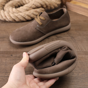 Zapatos Retro de Hombre de Cuero Vacuno con Cordones, Punta Redonda, Suela de Goma Transpirable, Estilo Casual Cómodo para Caminar, Color Sólido - Product Image 2