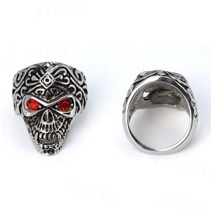 แหวนหัวกะโหลกประดับเพชรซิคอนสีแดงคู่ สไตล์โกธิค ทำจากสแตนเลส 316 สำหรับผู้ชาย ดีไซน์เท่ห์ ดุดัน แนวไบค์เกอร์ พังก์ ฮิปฮอป - Product Image 2