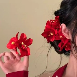 Pinza para el pelo con flor de Bauhinia roja brillante, simulación de flor, clip lateral, tocado, horquilla lateral para flequillo, accesorios para el cabello para mujer - Product Image 3