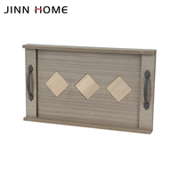 Plateau de service rectangulaire en bois peint à la main Jinn Home avec poignées pour table basse, déjeuner ou utilisation sur les genoux