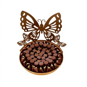 Plateau de service pour chocolat au design papillon en fer couleur or, qualité exclusive, vaisselle d'hôtel, plateau à dessert pour chocolat - Product Image 1