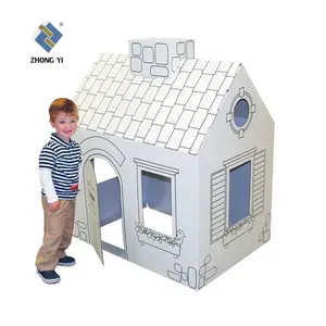 Cardboard Coloring Playhouse For Kids DIY Paper Playhouse Foldable Drawing Paper Doll House