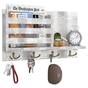Porte-clé <span class=keywords><strong>mural</strong></span>, organisateur de clés, <span class=keywords><strong>support</strong></span> <span class=keywords><strong>mural</strong></span> avec 4 crochets Double, étagère flottante, porte-clé en bois décoratif rustique pour l'entrée - Product Image 2