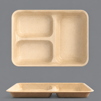 Barquette alimentaire jetable compostable en pulpe moulée, sans PE, biodégradable, à 3/4 compartiments, pour restauration rapide JUNYI