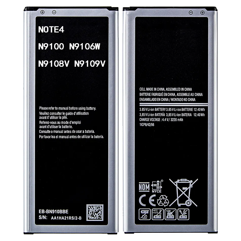 100% neuf Remplacer la batterie EB-BN910BBE EB-BN910BBK Pour Samsung Galaxy NOTE4 N910a N910V N910C NOTE 4 N910u N910F N910H