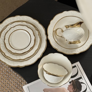 Cross-Border Export Disposable Modern Fruit Gold-Edged Porcelain <b>Ceramic</b> Pigmented Restaurant Dinnerware <b>Set</b> Plates Bowls - Product Image 1
