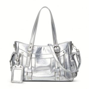 Sac fourre-tout grande capacité au design épuré et audacieux, polyvalent, style motard, minimaliste, sac à bandoulière et sac porté épaule - Product Image 5