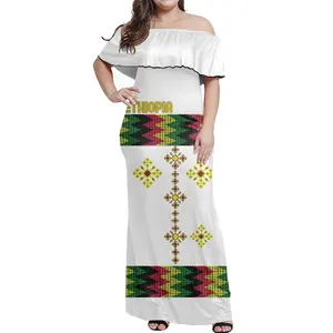 우아한 섹시한 소녀 꽉 맥시 드레스 패션 에티오피아 전통 여성 드레스 오프 어깨 긴 소녀 여름 휴가 파티