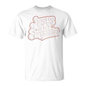 Camiseta cristiana con la frase 'Jesus es mi superhéroe' para niñas, talla para niños pequeños - Product Image 1