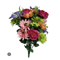 Nouveauté 24 têtes de fleurs funéraires mixtes buissons artificiels 36 têtes de fleurs en soie pour arrangements funéraires