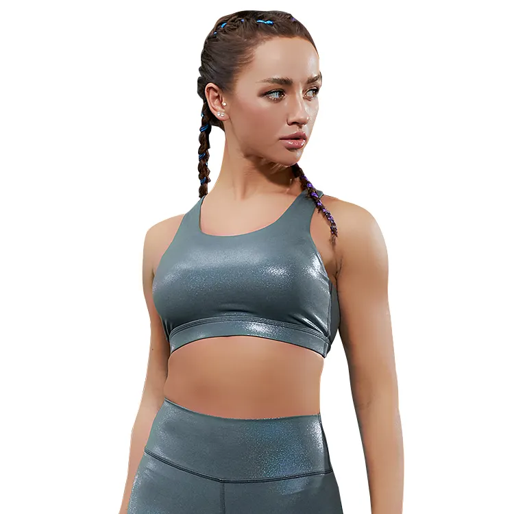 Neuankömmling Yoga BHs Frauen Hollow Back BHs Leder Reflective Top Custom Sportswear