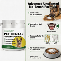 Poudre Nettoyante pour Dents de Chats - Flacon en Plastique, Formule Inodore, Rafraîchit et Élimine la Mauvaise Haleine, le Tartre et la Plaque Dentaire OEMODM