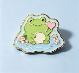Cute <b>Frog</b> Metal Pin Gold Plated Hard Enamel Irregular Shape Animal Theme Valentine's Day Collectible Lapel Pin - Product Image 1