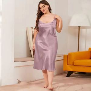 Women's Oversized High-end <b>Silk</b> Sleepwear with Elastic Waist V-neck Halter-style Loose-fitting Summer Pajamas - Product Image 3