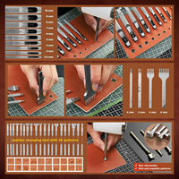 Kit d'outils de travail du cuir avec 52 moules d'estampage, outil de perforation multi-taille, tapis de gravure/coupe et accessoires de rivet