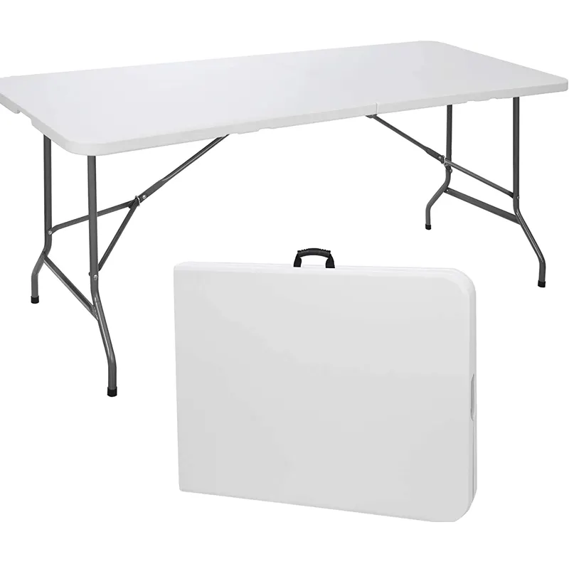 Mesa plegable de plástico rectangular, Blanca, para exteriores, 6 pies