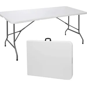 6FT โต๊ะพับพลาสติกสี่เหลี่ยมสีขาวกลางแจ้ง