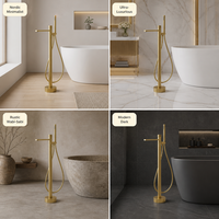 Meilleures ventes : Ensemble de douche et robinetterie de baignoire en laiton doré, mitigeur monocommande avec cascade douce, pour baignoire autoportante à montage au sol
