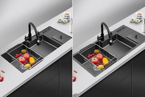 Fregadero de Cocina Grande de un Solo Tazón, con Revestimiento Nano, de Acero Inoxidable 304 Engrosado, para Uso Doméstico, Lavado de Verduras y Platos - Product Image 3