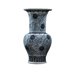 RZFQ18 vaso in ceramica grande con motivo floreale dipinto a mano blu e bianco