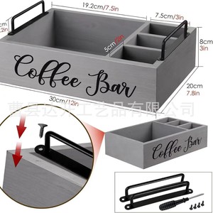 กล่องเก็บของบาร์กาแฟไม้ กล่องจัดระเบียบบนโต๊ะทำงานไม้เนื้อแข็งสำหรับสถานีกาแฟสไตล์ฟาร์มเฮาส์ - Product Image 4