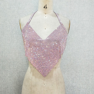 2022 Sexy Backless Party Wear 2MM Purple Aluminum Rhinestone Chain Mesh Fashion <strong>Crystal</strong> <strong>Top</strong> for Night Club - Product Image 1