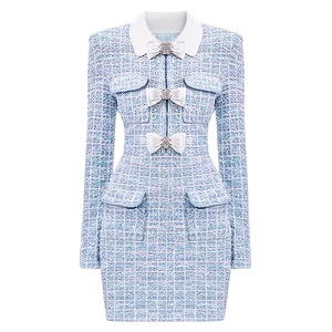 Mini abito da donna a <span class=keywords><strong>maniche</strong></span> <span class=keywords><strong>lunghe</strong></span> lavorato a maglia con fiocco <span class=keywords><strong>in</strong></span> <span class=keywords><strong>raso</strong></span> nuovo arrivo stile primavera comodo maglione abito - Product Image 1